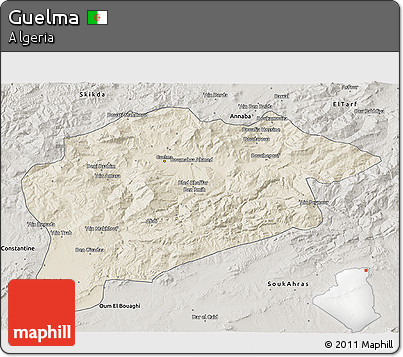 Shaded Relief 3D Map of Guelma, semi-desaturated