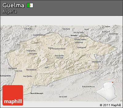 Shaded Relief 3D Map of Guelma, semi-desaturated