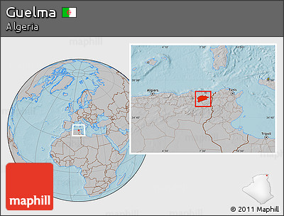 Gray Location Map of Guelma, hill shading