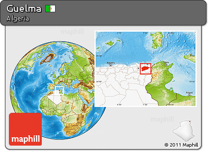 Physical Location Map of Guelma, highlighted country