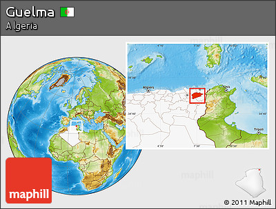 Physical Location Map of Guelma, highlighted country