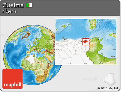 Physical Location Map of Guelma, highlighted country