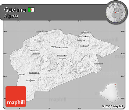 Gray Map of Guelma, single color outside