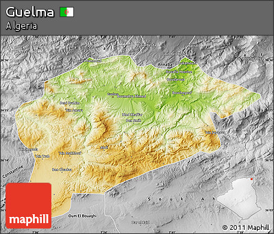 Physical Map of Guelma, desaturated