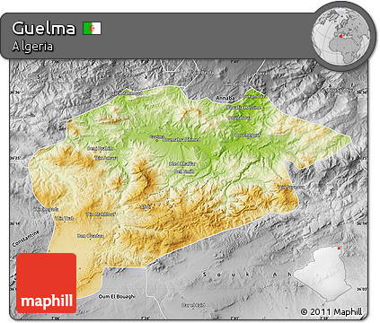 Physical Map of Guelma, desaturated