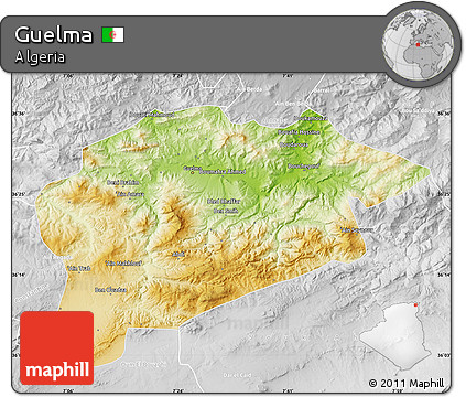 Physical Map of Guelma, lighten, desaturated
