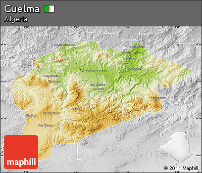 Physical Map of Guelma, lighten, desaturated