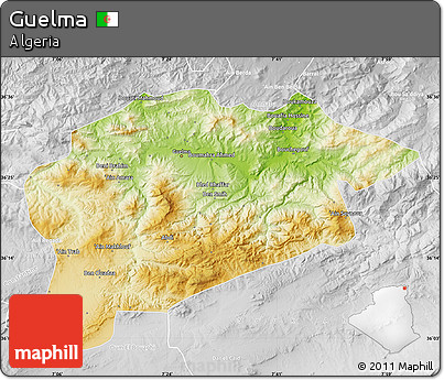 Physical Map of Guelma, lighten, desaturated