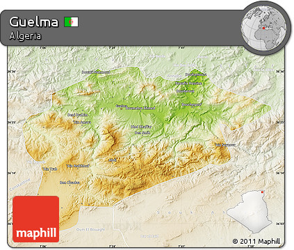 Physical Map of Guelma, lighten