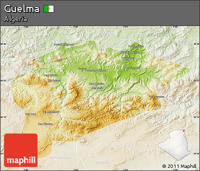 Physical Map of Guelma, lighten
