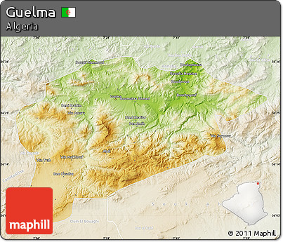 Physical Map of Guelma, lighten