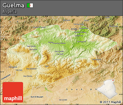 Physical Map of Guelma, satellite outside