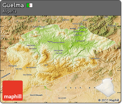 Physical Map of Guelma, satellite outside