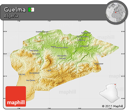 Physical Map of Guelma, single color outside