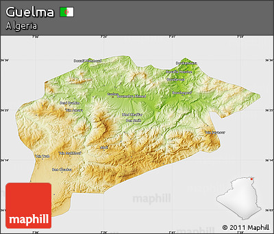 Physical Map of Guelma, single color outside