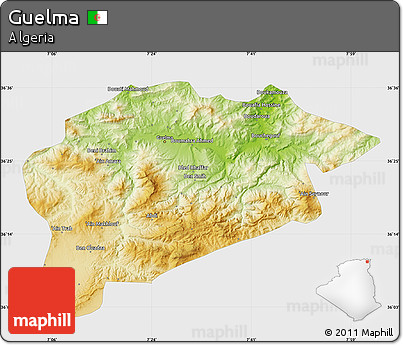 Physical Map of Guelma, single color outside