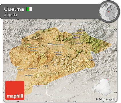 Satellite Map of Guelma, lighten, semi-desaturated