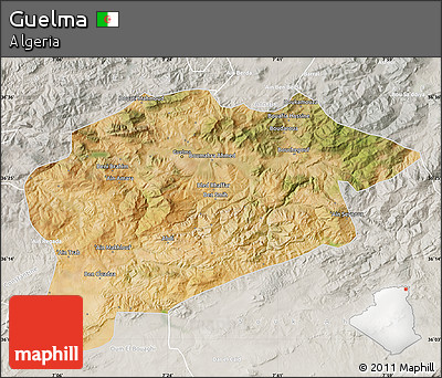 Satellite Map of Guelma, lighten, semi-desaturated