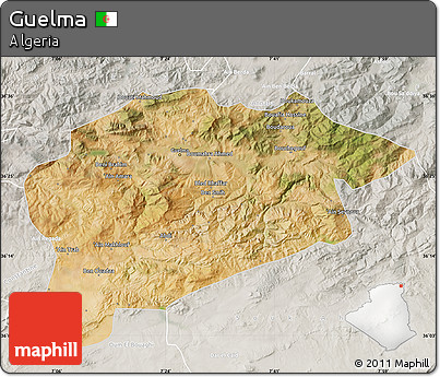 Satellite Map of Guelma, lighten, semi-desaturated