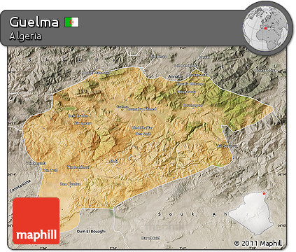 Satellite Map of Guelma, semi-desaturated