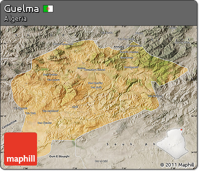 Satellite Map of Guelma, semi-desaturated
