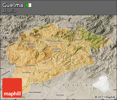 Satellite Map of Guelma, semi-desaturated