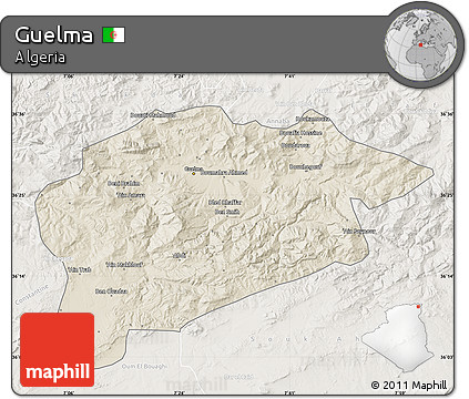 Shaded Relief Map of Guelma, lighten
