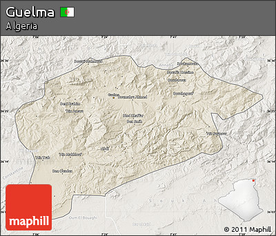 Shaded Relief Map of Guelma, lighten