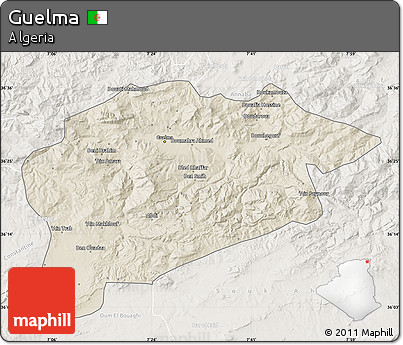 Shaded Relief Map of Guelma, lighten