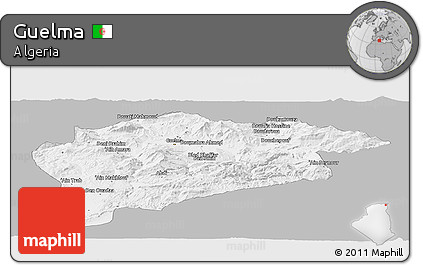 Gray Panoramic Map of Guelma, single color outside