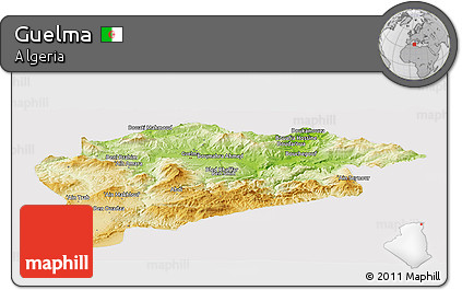 Physical Panoramic Map of Guelma, cropped outside