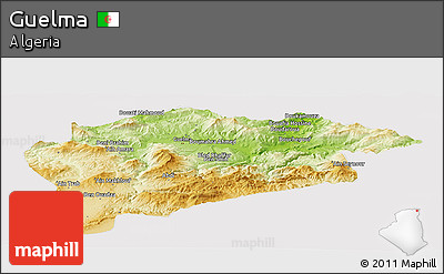 Physical Panoramic Map of Guelma, cropped outside