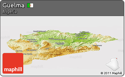 Physical Panoramic Map of Guelma, cropped outside