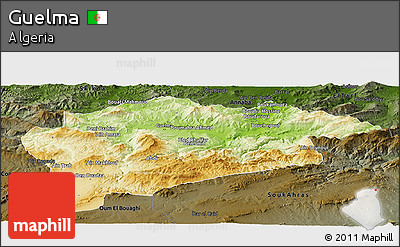 Physical Panoramic Map of Guelma, darken