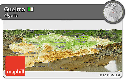 Physical Panoramic Map of Guelma, darken