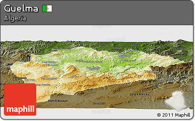 Physical Panoramic Map of Guelma, darken