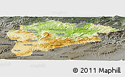 Physical Panoramic Map of Guelma, darken, semi-desaturated