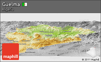 Physical Panoramic Map of Guelma, desaturated