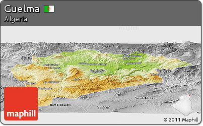 Physical Panoramic Map of Guelma, desaturated