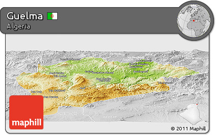 Physical Panoramic Map of Guelma, lighten, desaturated