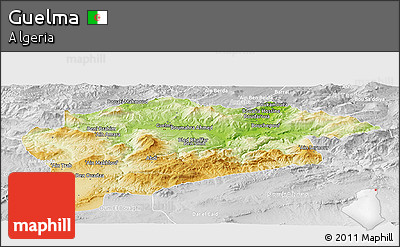 Physical Panoramic Map of Guelma, lighten, desaturated