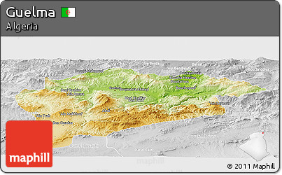 Physical Panoramic Map of Guelma, lighten, desaturated
