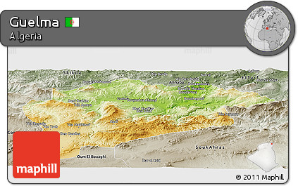 Physical Panoramic Map of Guelma, semi-desaturated