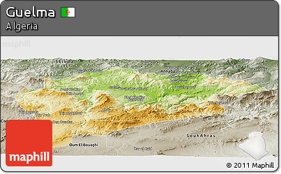 Physical Panoramic Map of Guelma, semi-desaturated