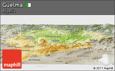 Physical Panoramic Map of Guelma, semi-desaturated