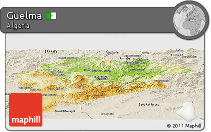 Physical Panoramic Map of Guelma, shaded relief outside