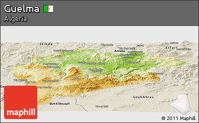 Physical Panoramic Map of Guelma, shaded relief outside