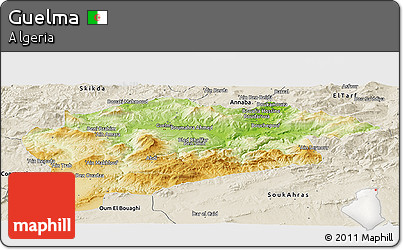 Physical Panoramic Map of Guelma, shaded relief outside