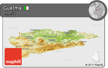 Physical Panoramic Map of Guelma, single color outside