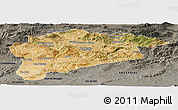 Satellite Panoramic Map of Guelma, darken, semi-desaturated